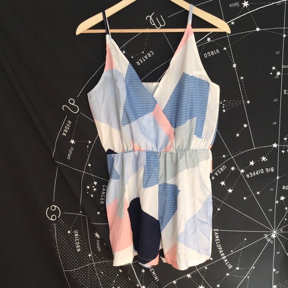Pants - Random Geo Print Surplice Neckline Cami Playsuit